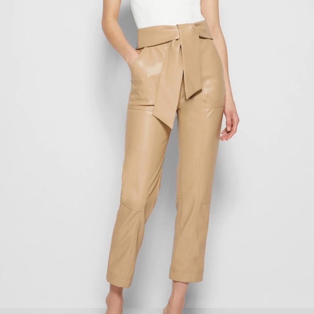 JONATHAN SIMKHAI TESSA TAN FAUX LEATHER PANTS WITH TIE BELT WOMENS SZ 2